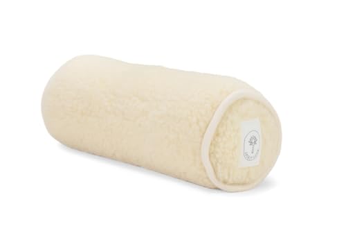 Spirit Love Merino Schafwolle Yoga Bolster | Yogarolle Kissenrolle | Weiche Naturwolle Waschbarer Bezug | Reisefreundlich Nackenrolle | Knierolle | Rund 40x15cm - Natur