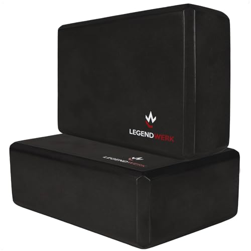 Legendwerk® 2x Yoga Block robust und rutschfest - Yogaklotz Doppelpack für Pilates, Meditation, Fitness - Yoga-Zubehör für Anfänger und Fortgeschrittene (schwarz)