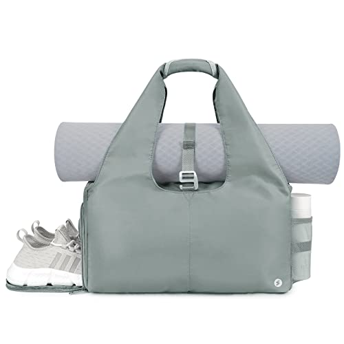 Sporttasche Damen Yogatasche Groß Reisetasche mit Schuhfach & Nassfach Tragetasche Herren Fitnessstudio Sport Gym Tasche für Yogamatten, Grau