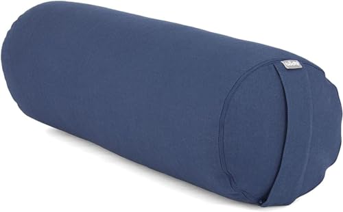 Bodhi Yoga Bolster Rolle Ø 22 cm | Yogarolle mit Bio-Dinkelfüllung | Yogakissen für Restorative & Yin Yoga | Waschbarer Bezug aus Baumwolle | Pilates Kissen mit Trageschlaufe (blau)