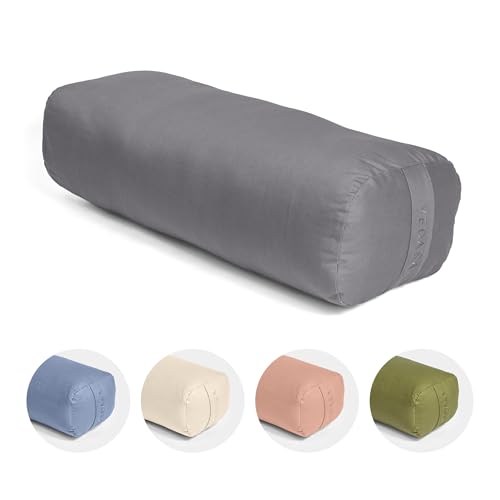 Vedara® Yoga Bolster AKAMA – Yogakissen mit Kapokfüllung für Yin Yoga – Rechteckig – Waschbarer Bezug aus 100% robuster Baumwolle – Großes Yogakissen für Restorative Yoga (Zen Grau, Groß)