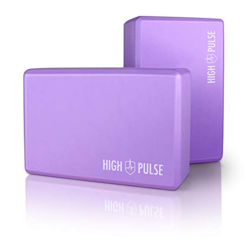 High Pulse® Yoga Block 2er Set (Hartschaum, lila) – Hochwertige Yogablöcke aus Schaumstoff als praktisches Zubehör und Hilfsmittel für Übungen, die eine hohe Flexibilität erfordern