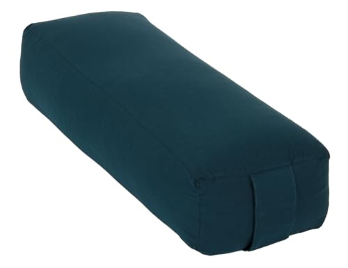 Yogabox Yoga Bolster Rechteckig, Waschbarer Bezug aus 100% Baumwolle, Yogarolle eckig mit Bio-Dinkelspeltzfüllung, Yogakissen groß für Restoratives Yoga, Maße: ca. 60 x 20 x 14 cm, Petrol