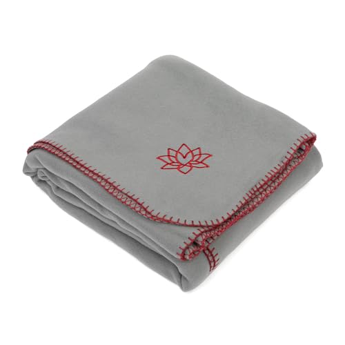 Bodhi Yogadecke ASANA Blanket | Weiche & Warme Kuscheldecke | Meditationsdecke für Shavasana | Tagesdecke aus Fleece mit Lotus-Stickerei | Sofa- & Überwurfdecke | 150 x 200 cm (Grau)