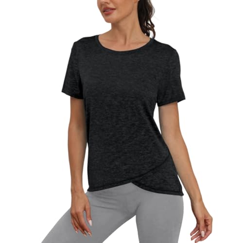 Jlowesun Yoga Shirt Damen Locker Kurzarm, Leichtes Atmungsaktiv Funktions Yoga Oberteil Damen,Rundhals Sport Top Damen Passend für Fitness Laufshirt Yoga M