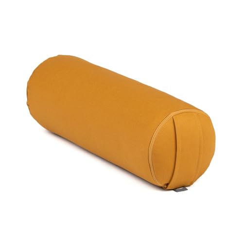 Bodhi Yoga Mini Bolster ECO | Ø 14 cm | 100% Bio-Baumwolle | Nackenrolle mit Buchweizenschalen | Yogabolster mit abnehmbarem und waschbarem Bezug | Yogarolle für Meditation | Honig-gelb
