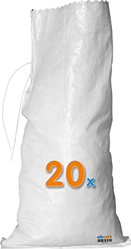20 ELBSACK Sandsäcke 30 x 60cm gegen Hochwasser, leere PP Sandsäcke mit Band zum Befüllen, genutzt von THW Feuerwehr Bund