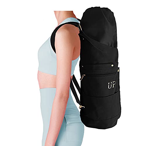 UP GREAT Yoga Rucksack I Yogatasche groß XXL praktisch für Matte + Yoga-Zubehör I Yoga Tasche aus Baumwolle I In Nirvana Schwarz I Geschenk Geburtstag Weihnachten