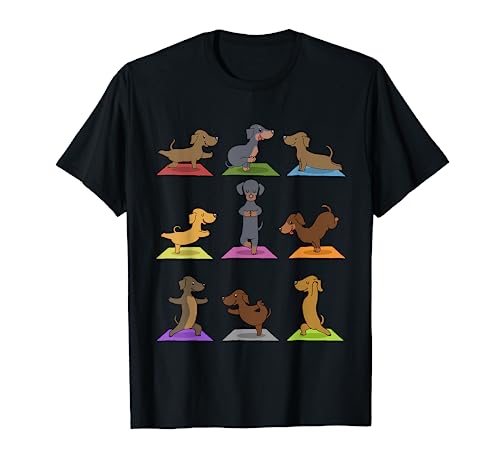 Dackel T-Shirt Lustige Hunde in Yoga Posen Sport