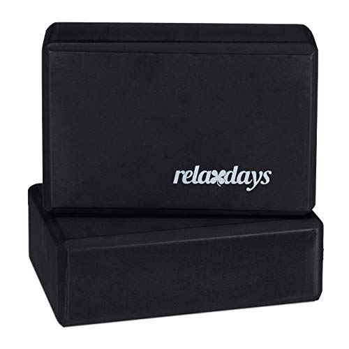 Relaxdays 2 x Yogablock im Set, Yoga-Klötze für Yoga-Übungen, Hartschaum, rutschfest, Yoga-Würfel HBT 8x23x15 cm, schwarz