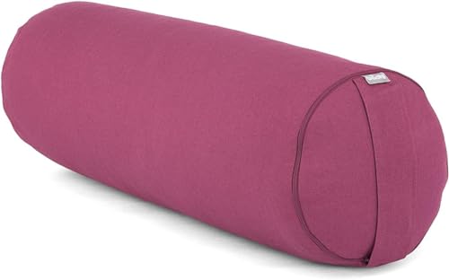 Bodhi Yoga Bolster Rolle Ø 22 cm | Yogarolle mit Bio-Dinkelfüllung | Yogakissen für Restorative & Yin Yoga | Waschbarer Bezug aus Baumwolle | Pilates Kissen mit Trageschlaufe (aubergine)