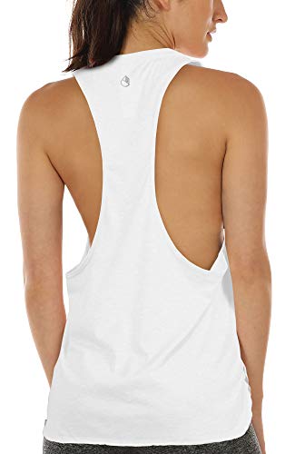 icyzone Sport Tank Top Damen Locker - Yoga Fitness Shirt atmungsaktive Sport Tops (S, White)