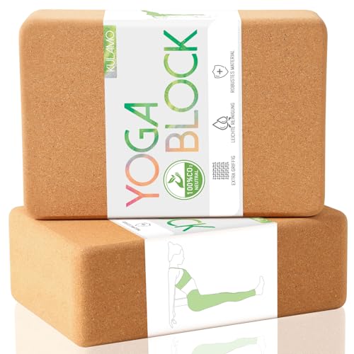 Yogablöcke Kork 2er Set - Yoga Block aus natürlichem Kork - Yogaklotz für Fitness Pilates Stretching und...