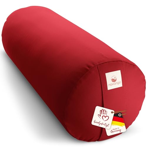 Navango® Yoga Bolster - Dunkelrot I Yoga Rolle handgefertigt in Deutschland I 24cm Durchmesser - 64cm Länge...