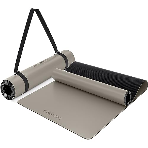 YOGALABS® - Premium Yoga-Matte STUDIO 185 x 68 x 0,4cm (groß) inkl. Trage-Gurt Grau ECO PU & Naturkautschuk...