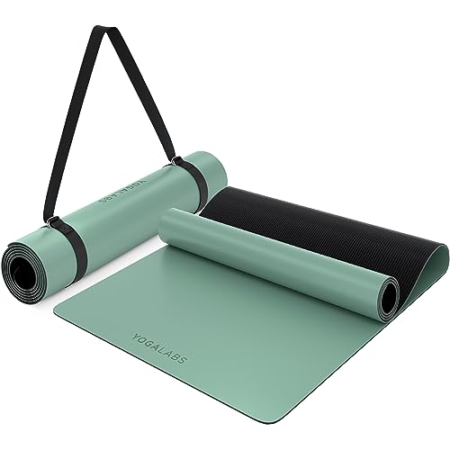 YOGALABS® - Premium Yoga-Matte STUDIO 185 x 68 x 0,4cm (groß) inkl. Trage-Gurt Grün ECO PU & Naturkautschuk...