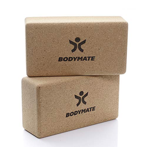 BODYMATE 2er Set Yoga Block aus Kork, Yogablöcke, Korkblock für Yoga, aus 100% ökologischem Kork, Training...