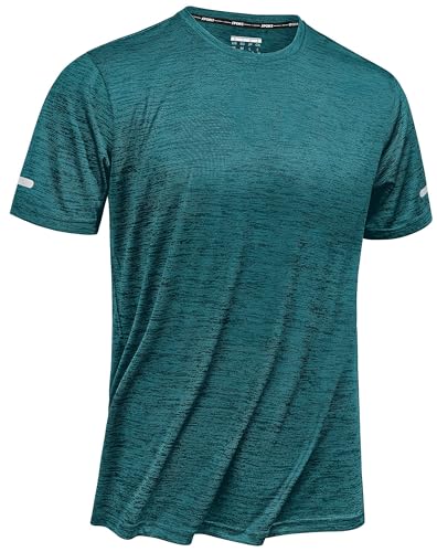 TACVASEN Herren Atmungsaktiv Laufshirts Sommer Lässige T-Shirts Schnell Trocknend Activewear-T-Shirts Sportshirt, Waldgrün, L