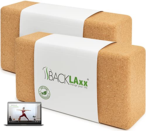 BACKLAXX ® Yoga Block 2er Set aus Kork - 100% nachhaltiger Yogablock, perfektes Yoga Zubehör und Pilates...