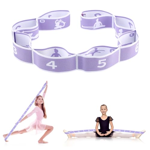 Yoga Stretching Strap, Abeillo Yoga Stretch Gurt mit 8 Schleifen, Yoga Zubehör, Fitnessbander, Resistance Bands, Gymnastikband Elastisch für Pilates, Tanz, Gymnastik, Effektives Dehnung (lila)