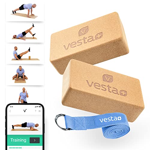 Vesta+ Yogablock Kork + Fitness App, Yoga Block Kork aus ökologischem Naturkork, Dein rutschfester &...