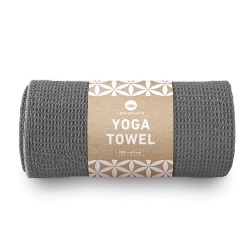 Lotuscrafts® Yoga Handtuch rutschfest für Yogamatte, rutschfester als klassisches Yoga Handtuch rutschfest mit Noppen dank großflächiger Silikonbeschichtung, Yogatuch rutschfest, Yoga Tuch 183 x 61 cm