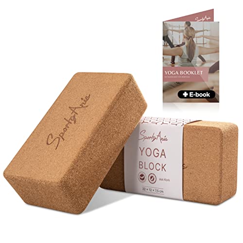 SportyAnis® Premium Yoga-Block [2er Set] inkl. E-Book aus Naturkork für Yoga und Pilates - Rutschfest,...