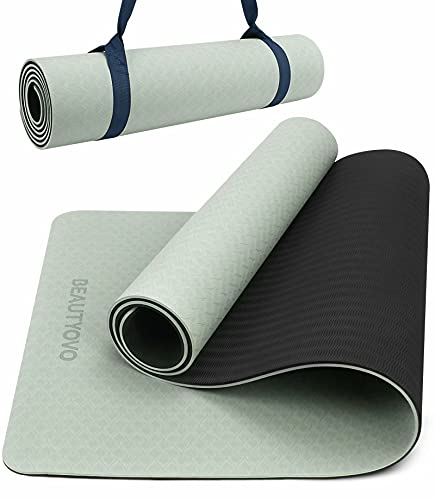 Yogamatte Rutschfest mit Tragegurt, 8mm Extradick Yoga Matte, TPE Schadstofffrei Sportmatte für Zuhause oder Draußen, Fitnessmatte für Yoga Pilates Workout, Gymnastikmatte Doppelseitig