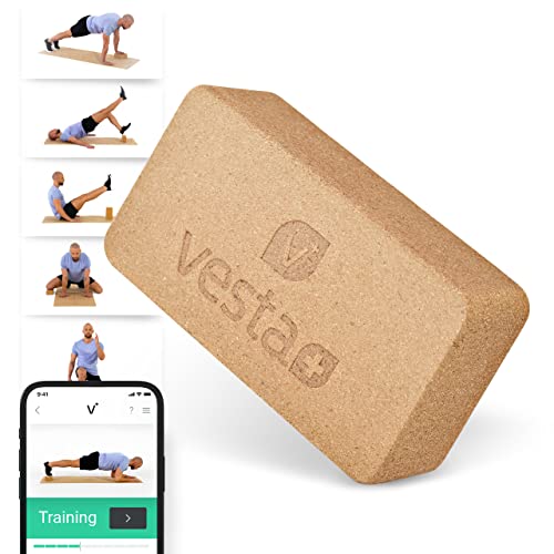 Vesta+ Yogablock Kork + Fitness App, Yoga Block Kork aus ökologischem Naturkork, Dein rutschfester &...