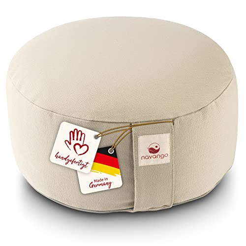 Navango® Meditationskissen - Natur I Rundes Yogakissen handgefertigt in Deutschland I Sitzhöhe 15cm I...