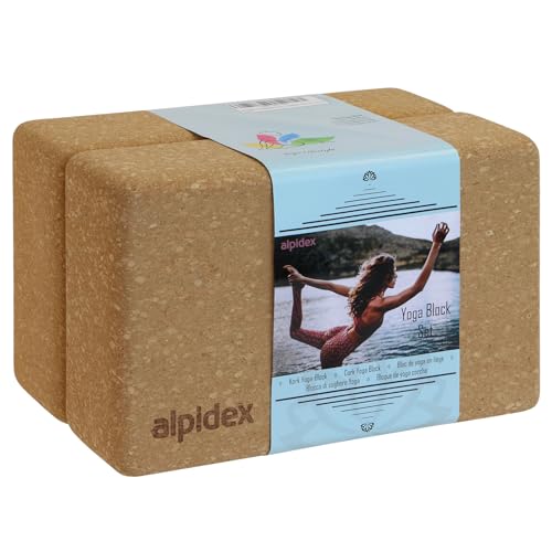ALPIDEX Yogablock 2er Set ökologisch und nachhaltig Naturkork aus Portugal Korkblock Yoga Pilates Fitness 7 Jahre Garantie auf Material*, Größe:2 Stück - 23 x 14 x 7.5 cm