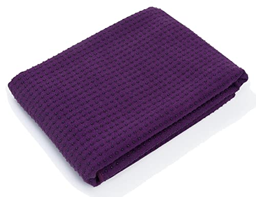 Fitness Handtuch für Yogamatte inkl Tasche, Rutschfest durch Silikonpunkte, 183cm x 63cm, Geeignet für Yoga, Freeletics, Antibakteriell,Schweiß absorbierend, Premium Mikrofaser Qualität, (Purple)
