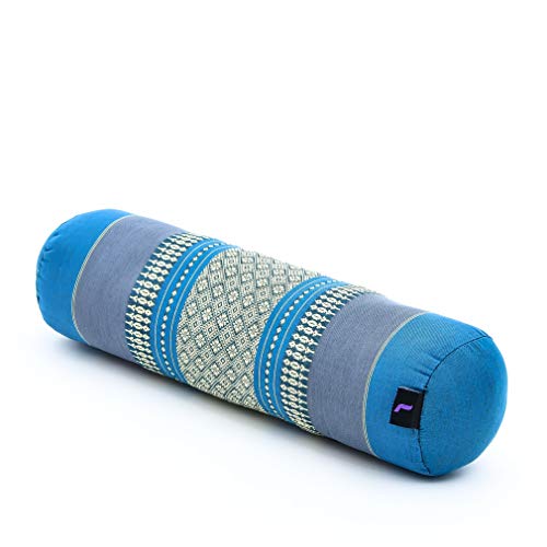 Leewadee Pilates Rolle Nackenstütze kleines Yoga Bolster Yogakissen ökologisches Naturprodukt, Kapok, 50 x 15 x 15 cm, Hellblau