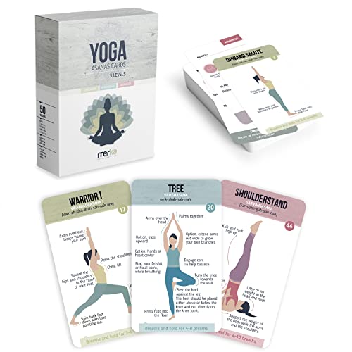 merka Yoga Pose Flashcards Ihr ultimatives Yoga-Zubehör für Anfänger und Meister, ein Kartenspiel mit 50 Yogakarten für Männer, Frauen und Kinder; Leitfaden zu den grundlegenden Haltungen und Abläufen