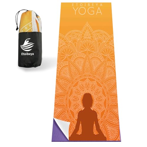 WatDenyFine Yogamatte rutschfest Yoga Handtuch rutschfest Yoga Decke Yogamatte Handtuch mit Aufbewahrungstasche Handtuch Schnelltrocknend Yogatuch für Pilates Hot Yoga Picknick