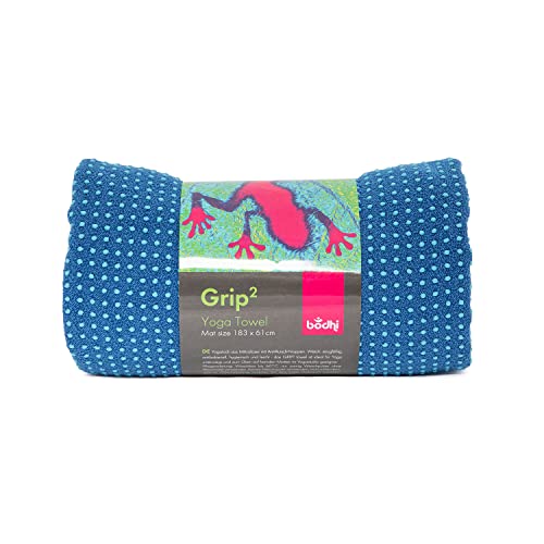 Bodhi GRIP2 Yoga Towel | Handtuch mit Anrtirutsch-Noppen (blau/Aqua) | Mikrofaser-Yogatuch | Rutschfestes Trainings-Handtuch | Ideal für Hot Yoga |Yogamattenauflage | rutschfest & Antibakteriell