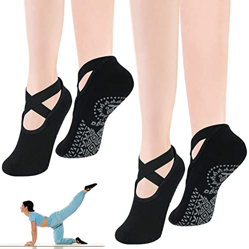 flintronic Yoga Socken, 2 Paare Antirutsch Socken, Rutschfeste Socken Sport für Yoga, Barre, Pilates, Tanz, Barfuß, Trampolin, Zuhause, Krankenhaus für Damen und Herren