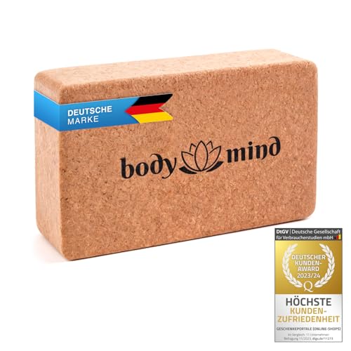 Body & Mind® Yoga-Block aus Kork 100% Natur für Yoga, Pilates, Meditation & Fitness - Yoga-Klotz für Anfänger und Profis (1 Stück)