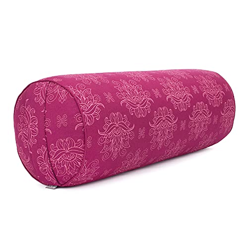 Bodhi Yoga Bolster Ø 23 cm | Maharaja Collection | Abnehmbarer & Waschbarer Bezug aus 100% Baumwolle | Yogarolle mit Bio-Dinkelfüllung | Yogakissen für Restorative & Yin Yoga (Lotus/Berry)