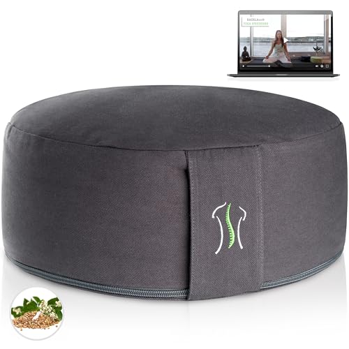 BACKLAXX ® Yoga Kissen, Meditationskissen XL 35cm [30% mehr Sitzfläche], 15cm hoch mit Buchweizenfüllung,...