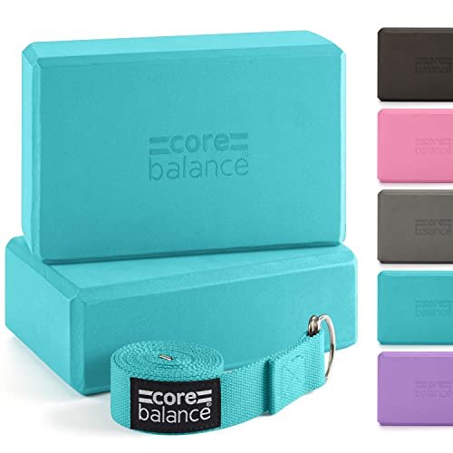 Core Balance Yoga Blocks im Doppelpack & GRATIS Yoga-Gurt, 2 STK. Eva Schaumstoff-Blöcke, robust & leicht,...