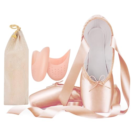 Professionelle Ballett Tanzschuhe für Erwachsene Damen und Kinder, Einschließlich Silikon Zehenpads und Stoffbeutel Rosa 38