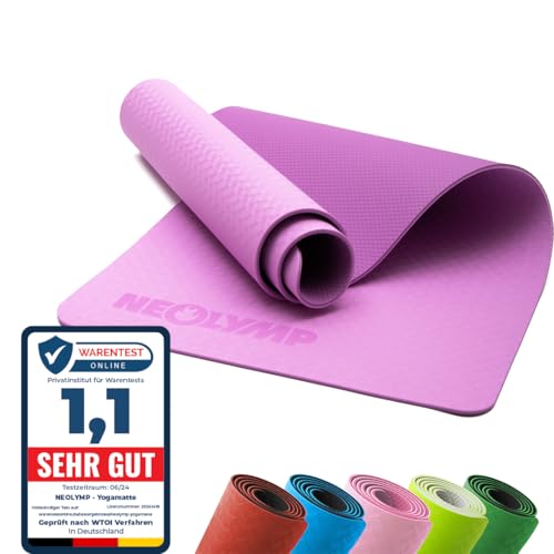 NEOLYMP Yogamatte rutschfest mit Tragegurt und Übungen - leichte Yogamatte dünn, umweltfreundliche Gymnastikmatte, Sportmatte, Turnmatte, Yoga Starter-Set