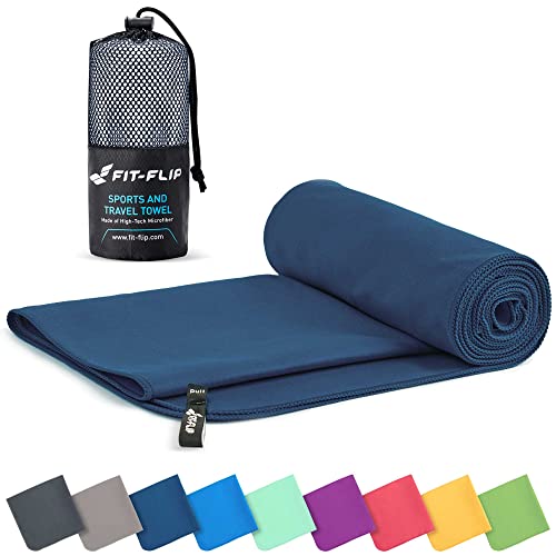 Fit-Flip Mikrofaser Handtuch - kompakte Microfaser Handtücher - ideal als Sporthandtuch, Reisehandtuch, Strandtuch - schnelltrocknend und leicht - Badetuch groß (70x140cm, Marineblau)