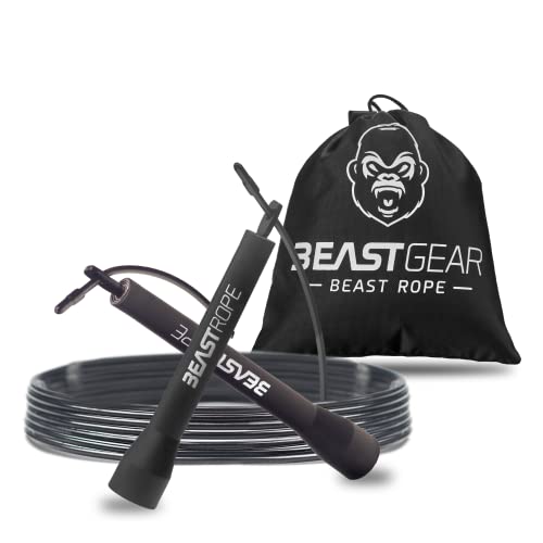 Beast Gear Springseil für Erwachsene - Fitness-Speed-Rope für Ausdauer, Abnehmen Indoor-/Outdoor-Sprungseil zum Boxen, Sport, MMA, Crossfit - Schwarz