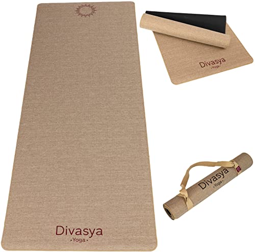 DIVASYA Premium Yoga-Matte rutschfester natürlicher Kautschuk & rutschfester Hanf-Baumwoll-Mix, extra dick,...