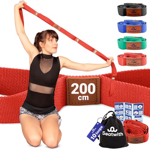 Seatwith Yoga Gurt mit 10 Schlaufen | Yoga Band 200x4cm | Dehnungsband für beste Dehnen | Stretching Band |...