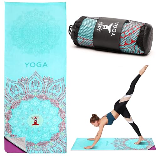 RANJIMA Yoga Handtuch Rutschfest, 185×65cm Schnelltrocknendes Yoga mit Mesh Mikrofaser Sporthandtuch als Matte, Decke oder Fitness-Zubehör Saugfähig Schnelltrocknend Yogatuch für Pilates Hot Yoga gym