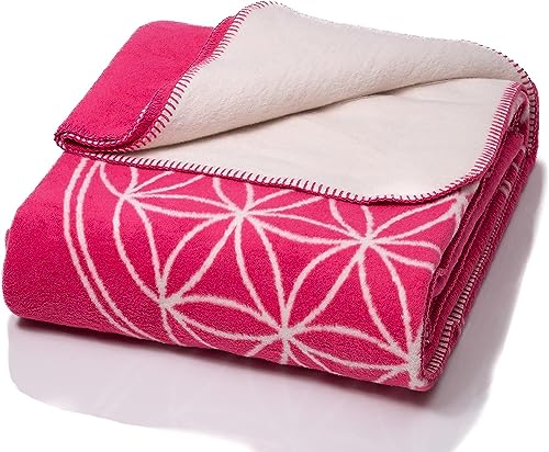 Glart Kuscheldecke Blume des Lebens pink-ecru XL, 150x200 cm, extra flauschig als Sofadecke Couchdecke, Yogadecke Wohndecke, Plüsch Sofaüberwurf