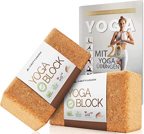 DAS original Yogablock 2er Set - 100% Natur - Hatha Klotz auch für Anfänger Meditation & Pilates, Fitness Zubehör Hilfsmittel für Joga, Rücken, Yoga Blocks 65 mm 2er Pack…